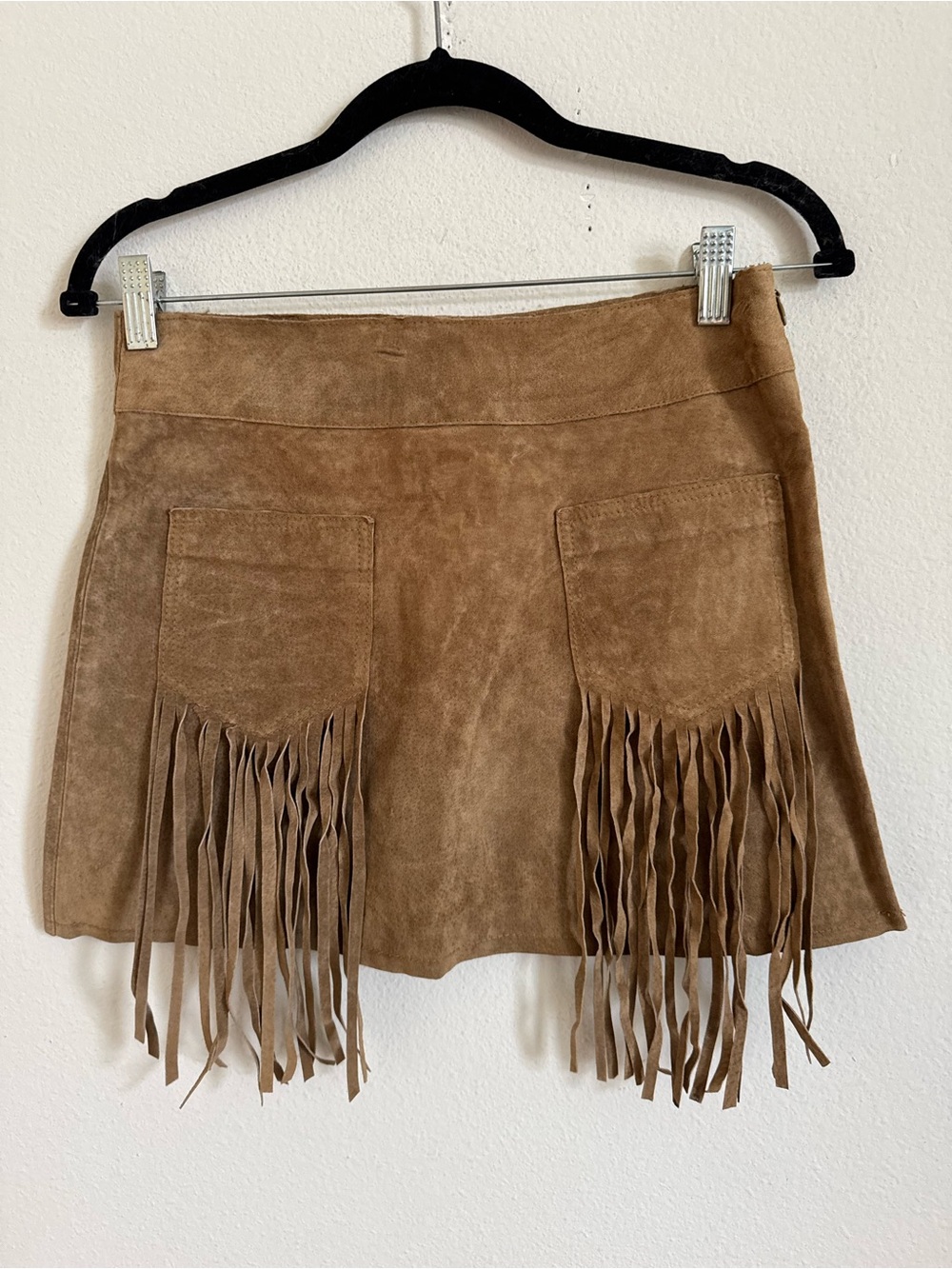 Morgan de Toi Tan Suede Fringe Western Rodeo Mini Skirt Vintage Y2K Small